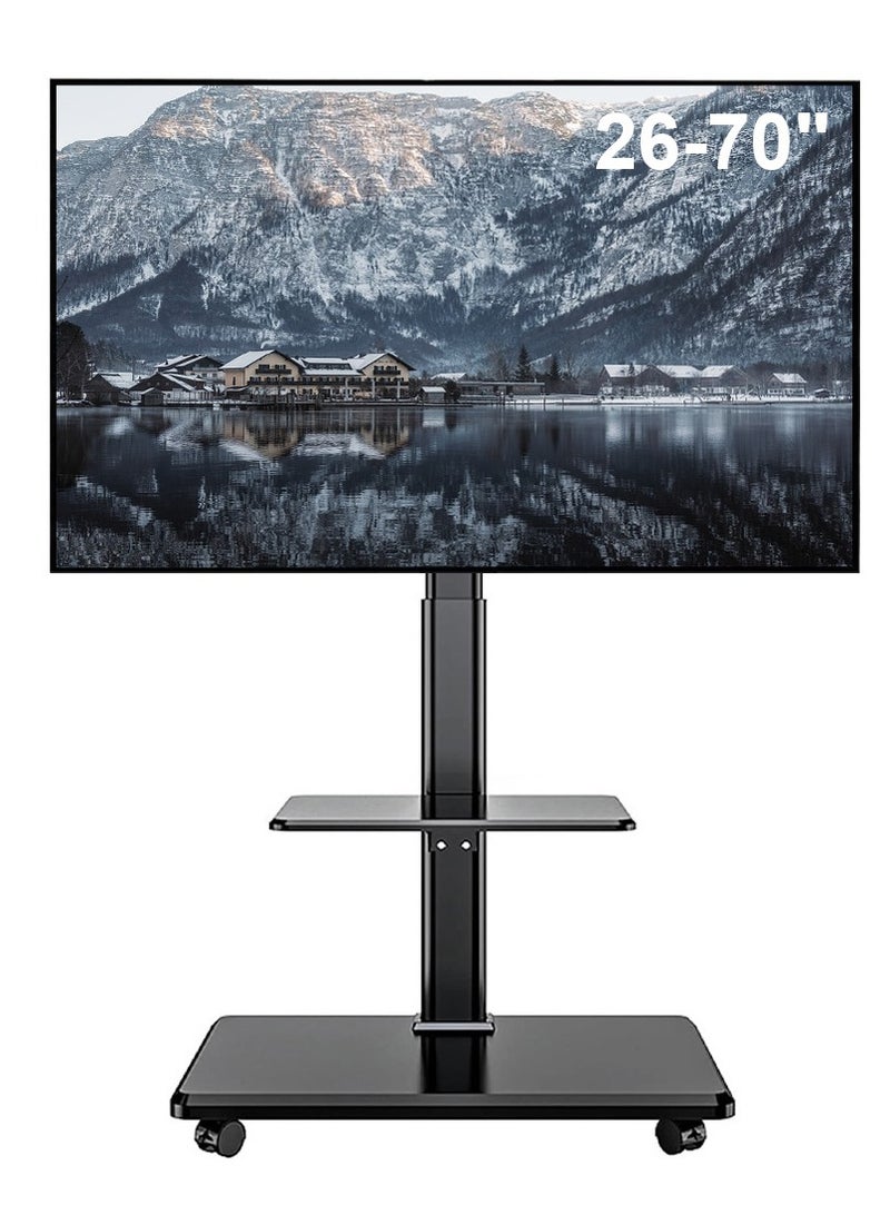 NOAEOU Movable TV Stand with Wheels, Mobile TV Floor Stand, Load 50KG, Suitable 26-70 Inch Screen TV Stands,Swivel & Height Adjustable,for Family Living Room Bedroom Meeting (Black) - Image 1