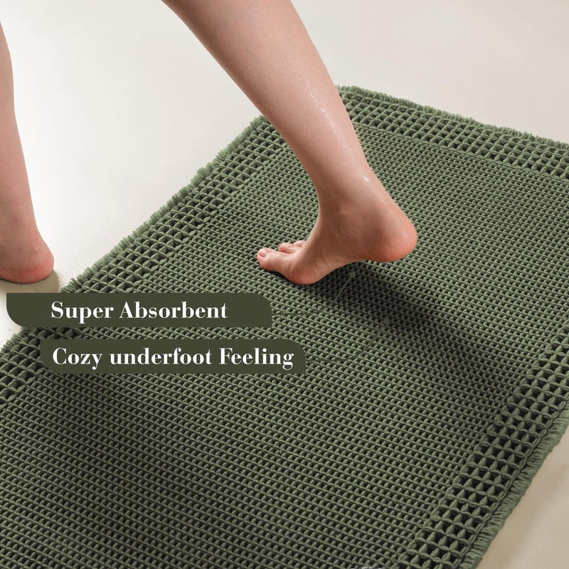 RESARE Christmas Waffle Bathroom Runner Rugs, Super Absorbent Bath Mat Non Slip Washable Quick Dry, Upgraded Ultra Soft Boho Bath Rugs with Tassels for Bedroom Laundry Room, 2'x6'(24"x72"), Green - Image 3