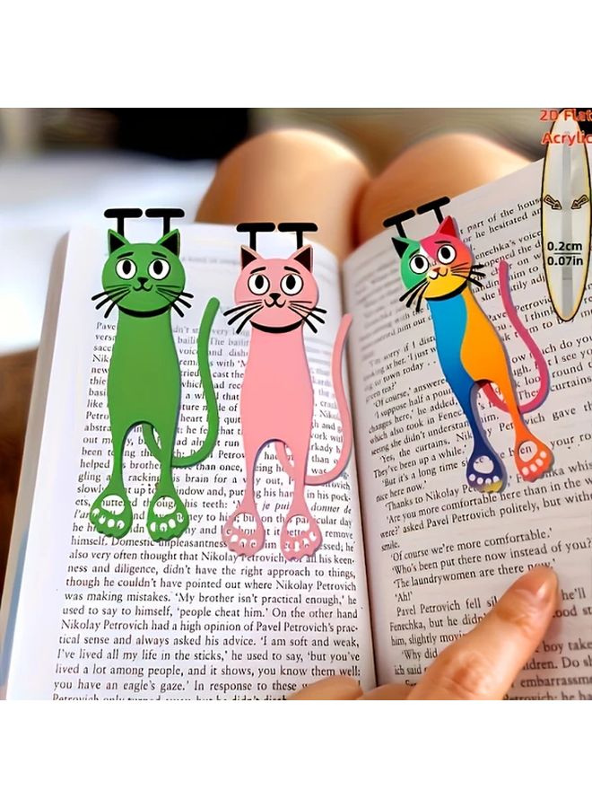 3 قطع إشارات صفحات كتب قطط أكريليك ثنائية الأبعاد متينة وملونة للقراء وعشاق القطط - Image 2