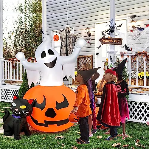 HOPOCO 5 FT Halloween Inflatables Outdoor Spooky Pumpkin and Witch' s Black Cat Combo Inflatable Decor, Halloween Blow Up Yard Decorations Clearance with Build-in LED Lights, Halloween Outdoor Decorations - Image 3