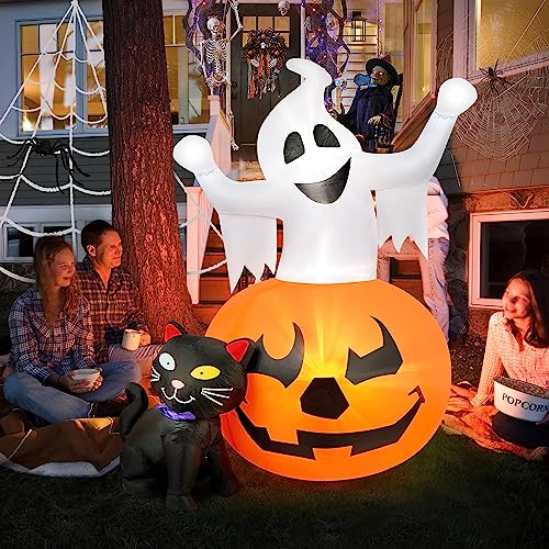 HOPOCO 5 FT Halloween Inflatables Outdoor Spooky Pumpkin and Witch' s Black Cat Combo Inflatable Decor, Halloween Blow Up Yard Decorations Clearance with Build-in LED Lights, Halloween Outdoor Decorations - Image 4
