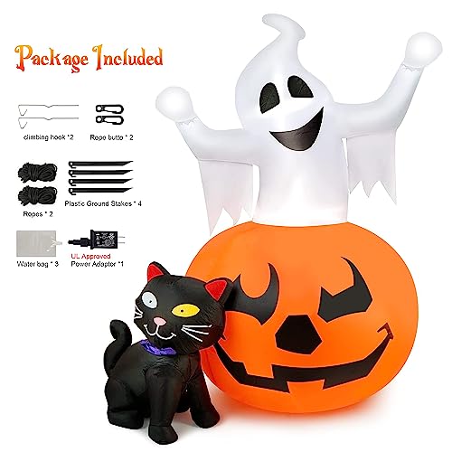 HOPOCO 5 FT Halloween Inflatables Outdoor Spooky Pumpkin and Witch' s Black Cat Combo Inflatable Decor, Halloween Blow Up Yard Decorations Clearance with Build-in LED Lights, Halloween Outdoor Decorations - Image 5