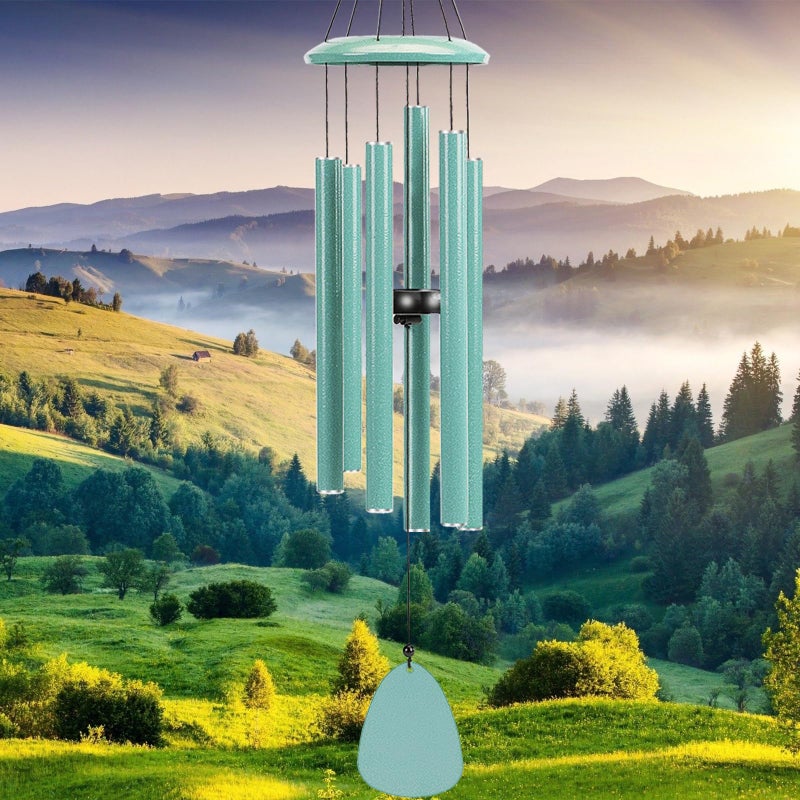 FSVGYY Wind-Chimes-Outdoor-Deep-Tone, Large Soothing Melodic Tones Windchimes, Wind Chimes for Outside, Memorial Wind Chime Best Gift for Mom Women Grandma Neighbors(32" Cyan Coated Aluminum) - Image 1