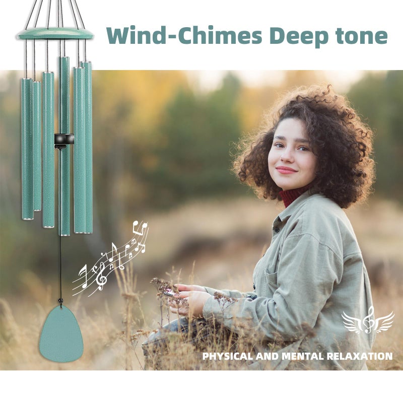 FSVGYY Wind-Chimes-Outdoor-Deep-Tone, Large Soothing Melodic Tones Windchimes, Wind Chimes for Outside, Memorial Wind Chime Best Gift for Mom Women Grandma Neighbors(32" Cyan Coated Aluminum) - Image 3