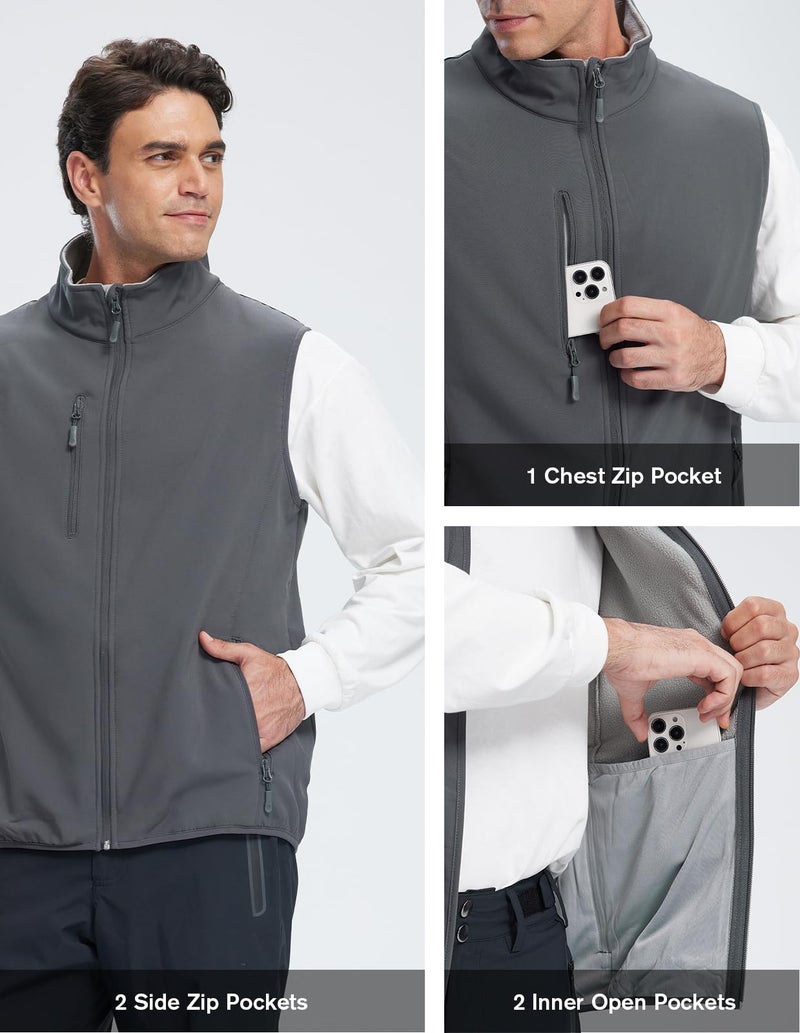 fit space Men's Lightweight Vest Softshell Sleeveless Windproof Jacket with Zipper Pcoket Cycling Travel Hiking Running Golf (Grey, 3X-Large) - Image 5