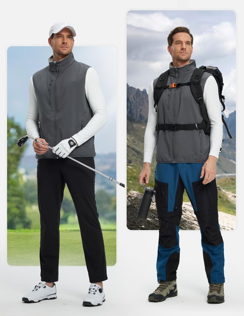fit space Men's Lightweight Vest Softshell Sleeveless Windproof Jacket with Zipper Pcoket Cycling Travel Hiking Running Golf (Grey, 3X-Large) - Image 2