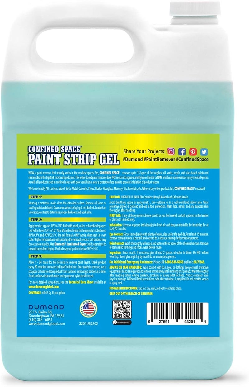 Dumond Confined Space Paint Strip Gel, Remove Up to 15 Layers of Latex, Oil, Acrylic & Water-Based Coatings from Small Spaces, Closets, Furniture, Sheds, Attics & More, Citrus Lime Aroma, 1 Gallon - Image 2