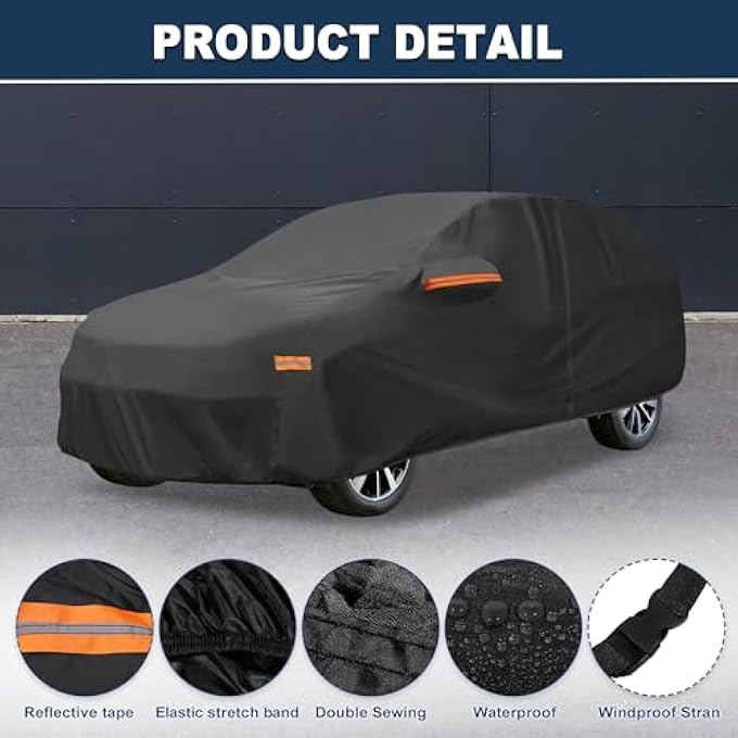 rayihni Car Cover Waterproof All Weather Full Exterior Cover Rain Hail Sun Protector Car Cover Black Fit for Nissan X-Trail 2010-2024 with Door Zipper - Pack of 1 - Image 3