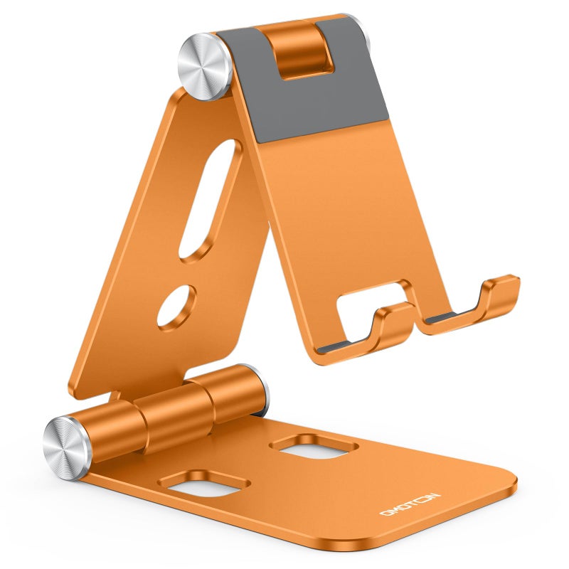 OMOTON Foldable Cell Phone Stand C4 Portable Aluminum Phone Holder Adjustable Phone Dock Cradle Compatible with iPhone 171615 Pro Max Air Samsung Galaxy Small Tablets Smart Phones Orange - Image 3