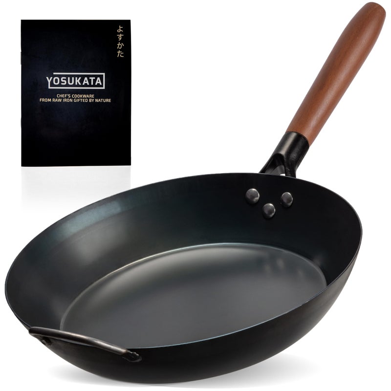 YOSUKATA CoatingFree Carbon Steel Pan  Durable 118 Inch Frying Pans for Cooking Healthy and Delicious Meals  Carbon Steel Skillet with Removable HeatResistant Wooden Handle
