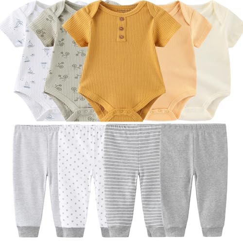 Kiddiezoom Baby Layette Set Baby Boys 9Piece Bodysuits Pants Set Toddler Girl Boy Unisex Baby Gift Sets - Image 1
