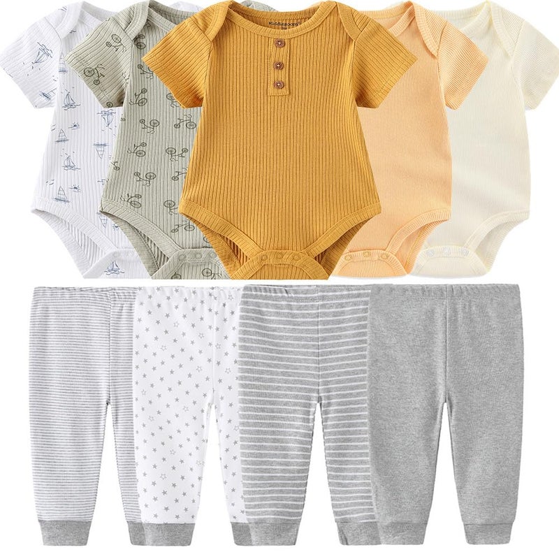 Kiddiezoom Baby Layette Set Baby Boys 9Piece Bodysuits Pants Set Toddler Girl Boy Unisex Baby Gift Sets - Image 2