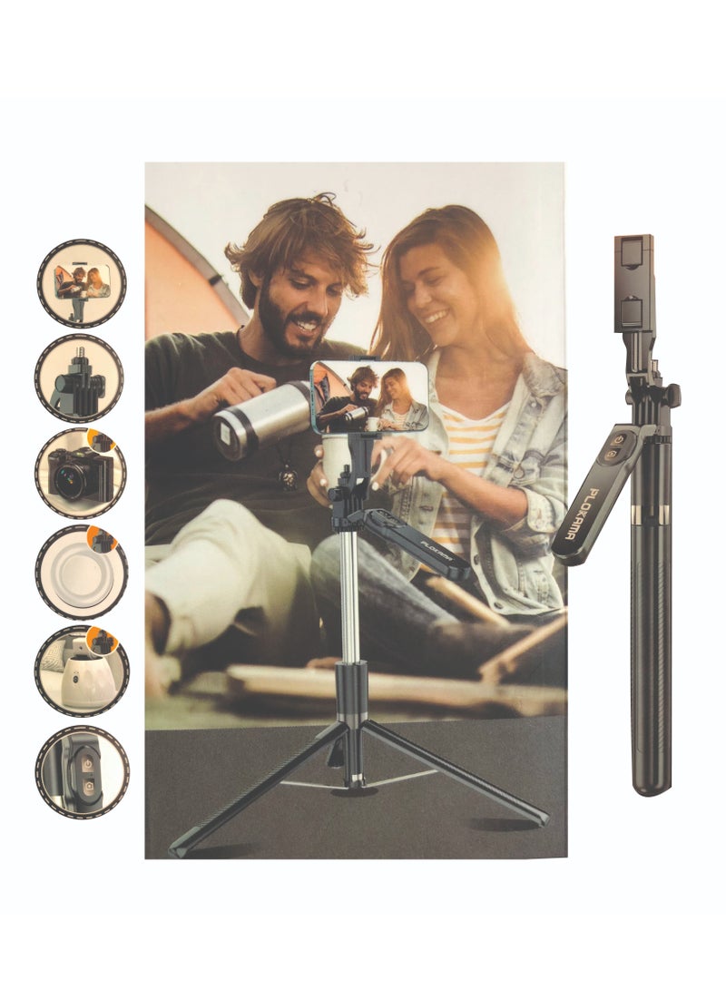 PLOKAMA Multifunctional Selfie Stick Tripod, Rotatable Extendable to 160cm with Bluetooth Wireless Remote Control Phone Holder Portable and Retractable, Compatible with All Kinds of Mobile Phones and Cameras - Image 1