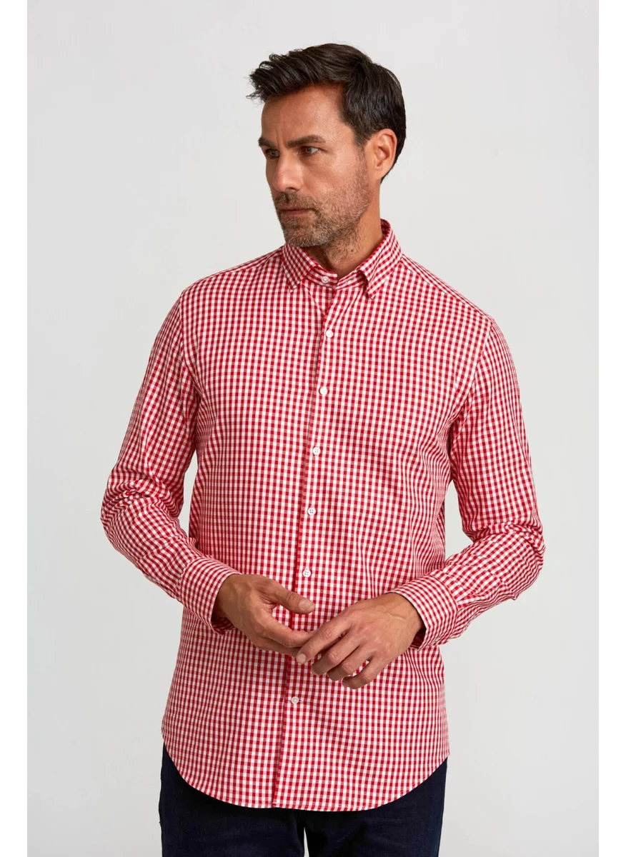 Bisse Long Sleeve Hidden Button Collared Sports Shirt Red GMKRA0122300202_D24
