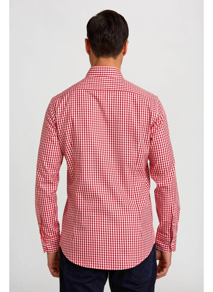 Bisse Long Sleeve Hidden Button Collared Sports Shirt Red GMKRA0122300202_D24
