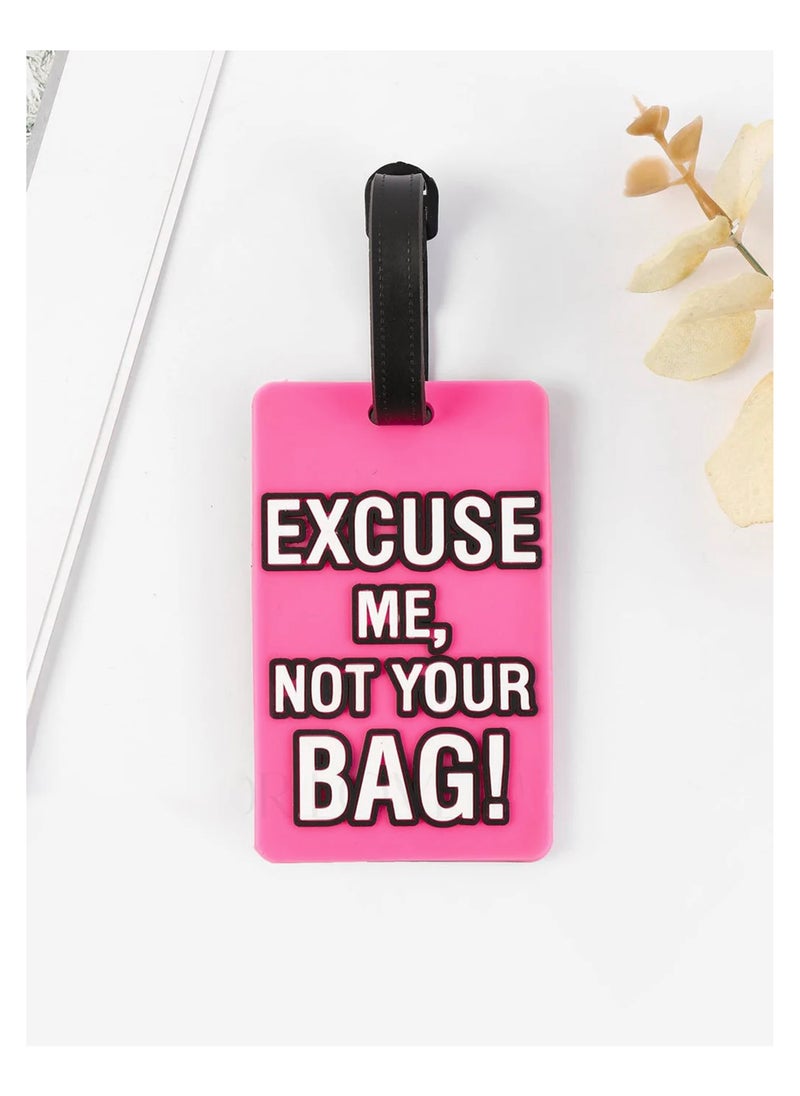 Cuisine Art Luggage Tag with Name ID Card, Personalized Identifier ID Labels, Flexible PVC Travel Tags, Secure Travel Luggage Labels for Baggage Identity, Suitcase Tag  – "Excuse Me, Not Your Bag" Design, Pink  - Image 3