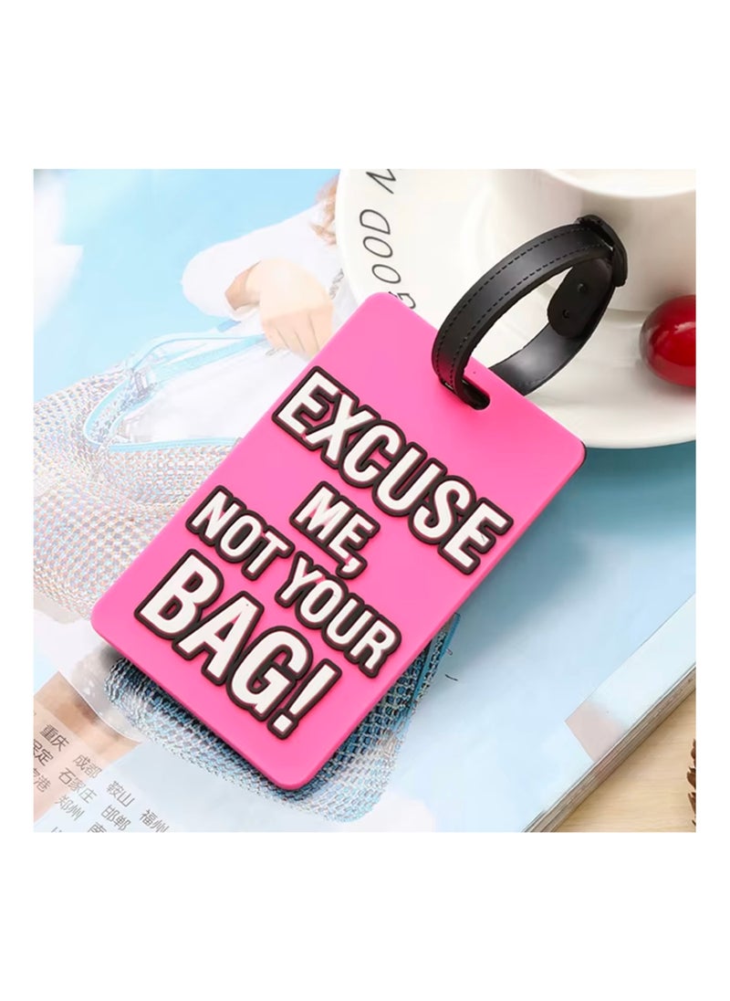 Cuisine Art Luggage Tag with Name ID Card, Personalized Identifier ID Labels, Flexible PVC Travel Tags, Secure Travel Luggage Labels for Baggage Identity, Suitcase Tag  – "Excuse Me, Not Your Bag" Design, Pink  - Image 4