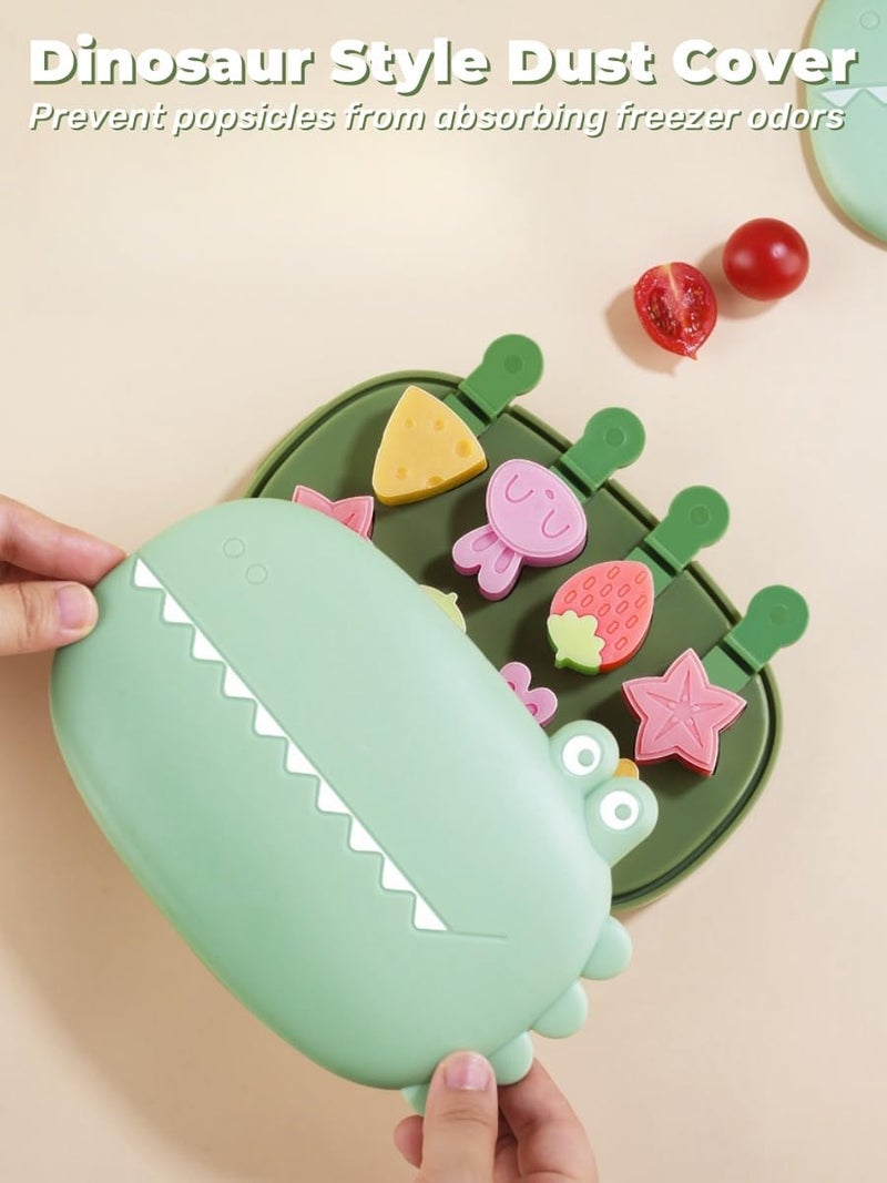 Zigihos Silicone Popsicle Molds, Dinosaur Animal Small Mini Popsicles Molds, Fun Shaped Homemade Ice Popsicle Molds Set, BPA Free (Green-crocodile(8 pieces)) - Image 4