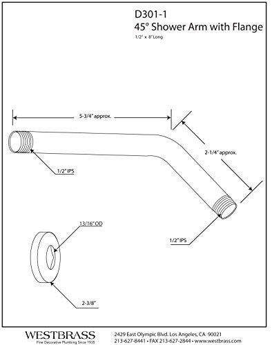Westbrass D301107 12 IPS x 8 Wall Mount Shower Arm with Sure Grip Flange Satin Nickel - Image 3