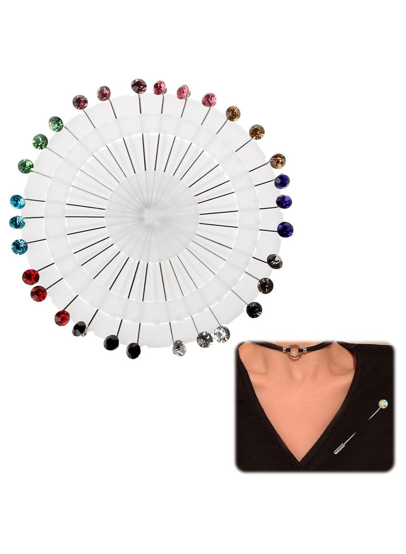 Sky Shine 30PCS Crystal Hijab Pins – Snag-Free Straight Scarf Pins & Brooch Set for Women – Elegant Headwear & Wedding Accessories - Image 1