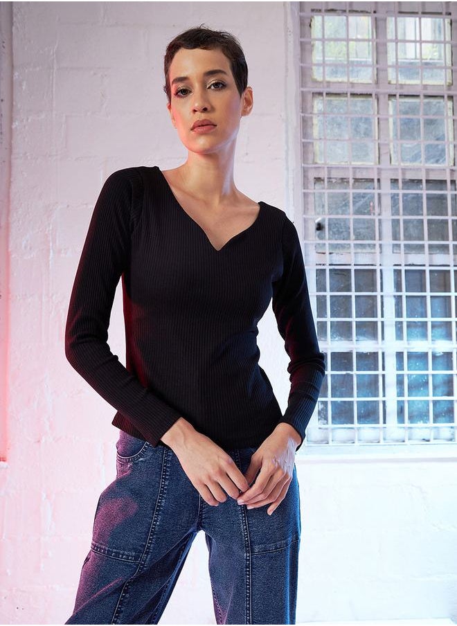 SASSAFRAS - Sweetheart Neck Rib Knit Top by Styli - Image 1