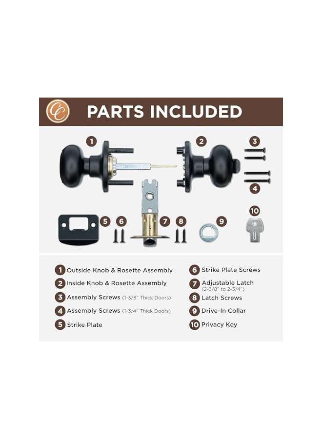 promass CK2030BC Colonial Door Knob, Privacy Function, 1 Pack, in Black - Image 4