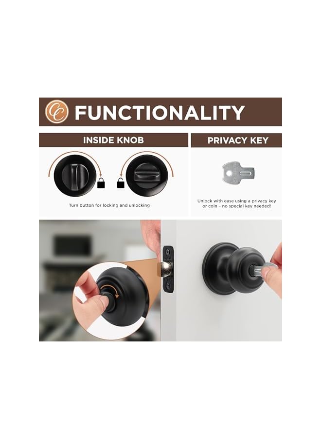 promass CK2030BC Colonial Door Knob, Privacy Function, 1 Pack, in Black - Image 2