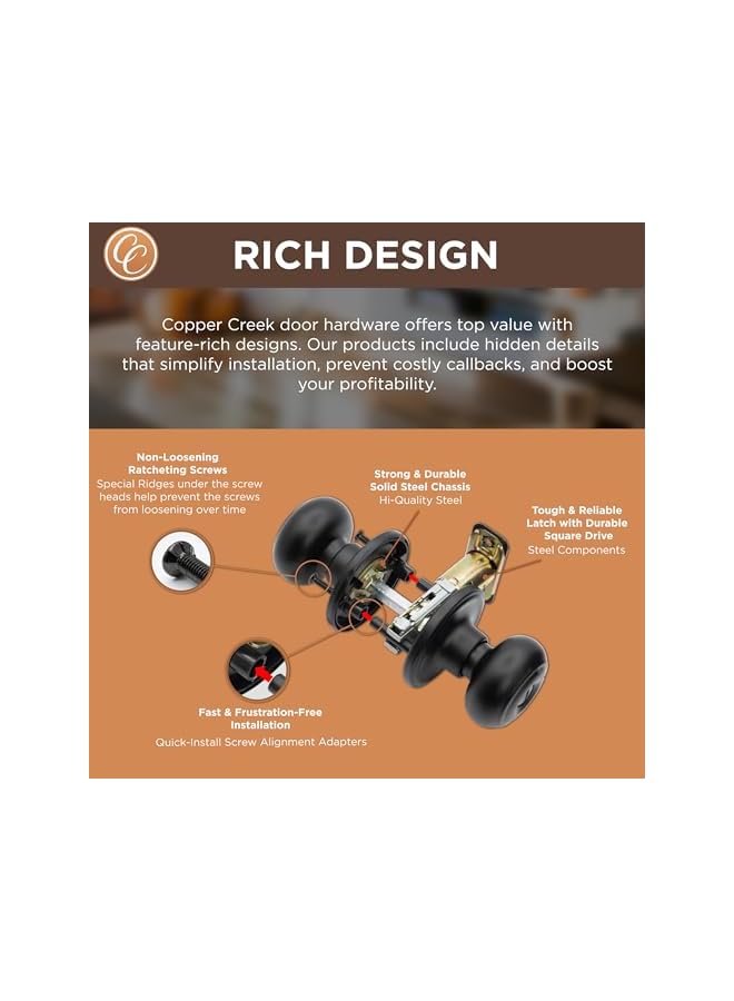 promass CK2030BC Colonial Door Knob, Privacy Function, 1 Pack, in Black - Image 5