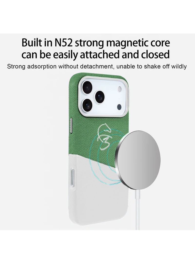 دبليو تيك غطاء هاتف آيفون 17 برو ماكس 5G 2025 فاخر مع ماجسيف إدراج بطاقات مزدوج الجلد مغناطيسي (MCMPMN) - أبيض/أخضر - Image 2