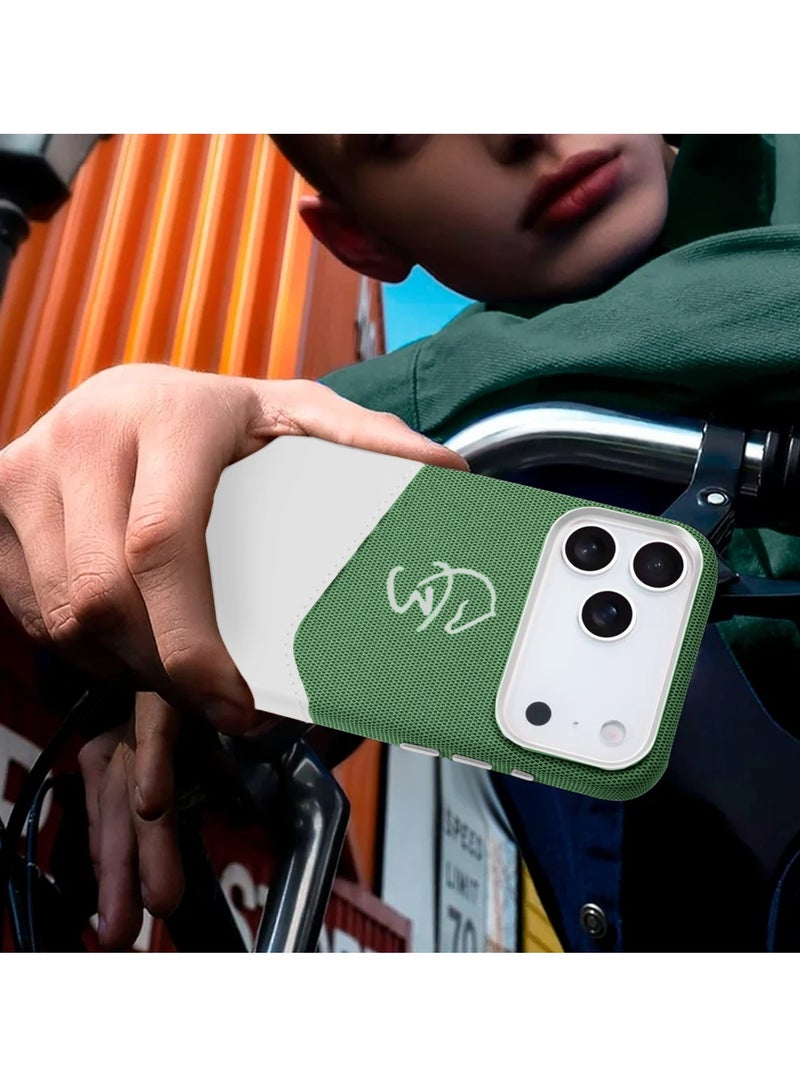 دبليو تيك غطاء هاتف آيفون 17 برو ماكس 5G 2025 فاخر مع ماجسيف إدراج بطاقات مزدوج الجلد مغناطيسي (MCMPMN) - أبيض/أخضر - Image 3