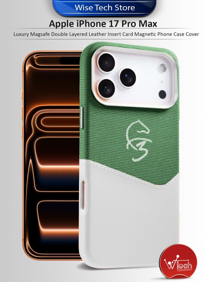 دبليو تيك غطاء هاتف آيفون 17 برو ماكس 5G 2025 فاخر مع ماجسيف إدراج بطاقات مزدوج الجلد مغناطيسي (MCMPMN) - أبيض/أخضر - Image 1