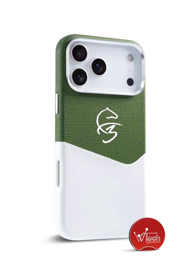 دبليو تيك غطاء هاتف آيفون 17 برو ماكس 5G 2025 فاخر مع ماجسيف إدراج بطاقات مزدوج الجلد مغناطيسي (MCMPMN) - أبيض/أخضر - Image 5