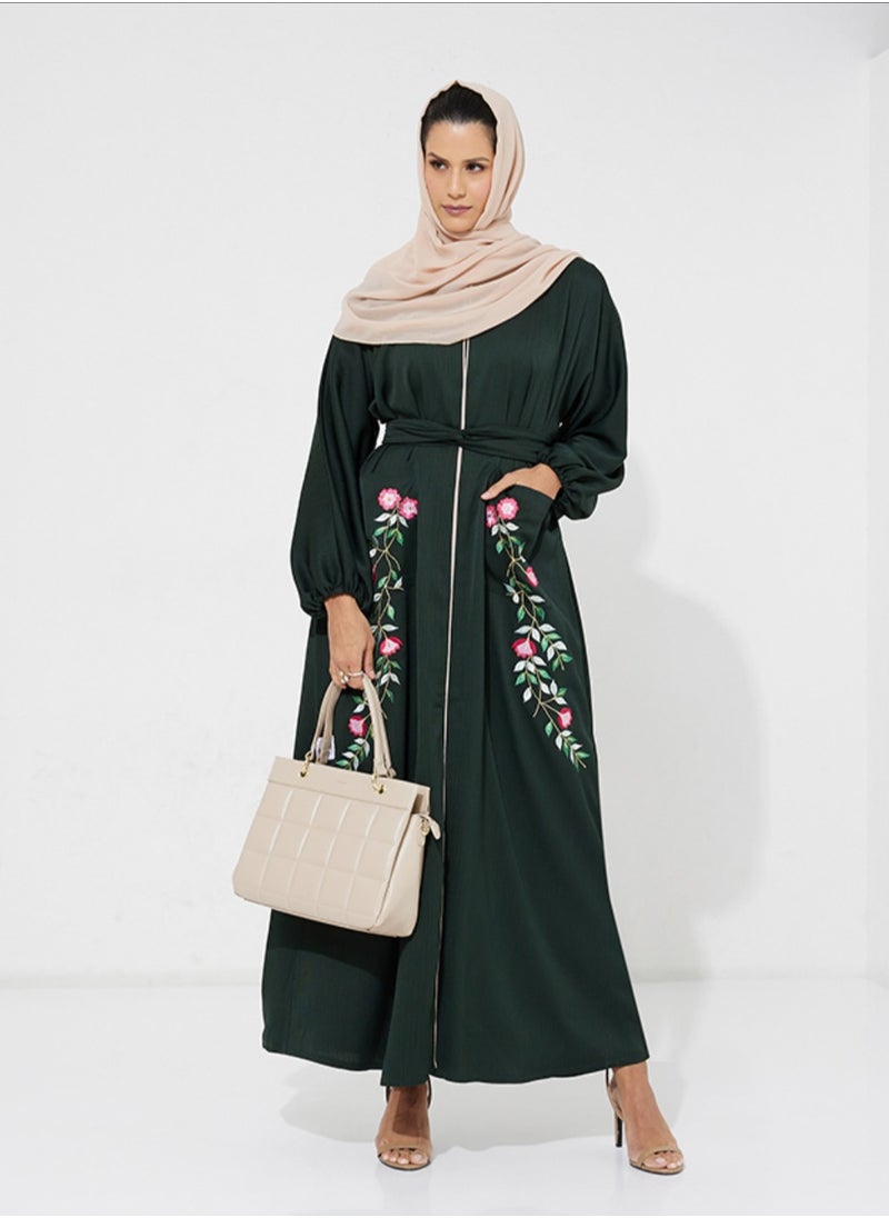 Rosette Abaya - Green Moroccan Abaya - Image 1