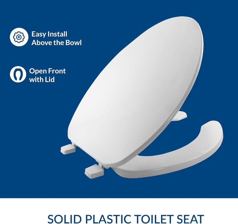 Bemis 175 Commercial Open Front Plastic Toilet Seat, Heavy Duty Industrial Seat with Lid, Elongated, White - Image 2