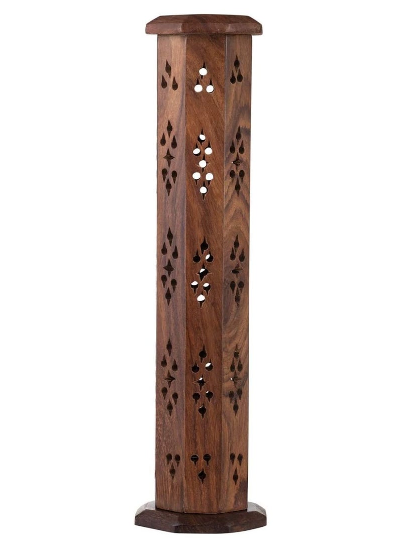 QUESERA حامل بخور خشبي على شكل برج لحامل أعواد البخور، عطر منزلي، ديكور منزلي، موقد لبان بخور - Image 1