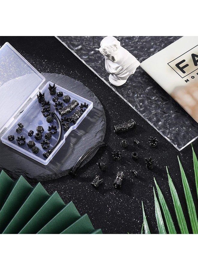 Kenning 40 Pieces King Crown Charms Round Zircon Rhinestone Beads Tube Cubic Zirconia Beads Diamond Cut Cube Bead Big Hole Spacer Beads For Jewelry Making Bracelet Connector Diy (Black Black Rhinestone) - Image 3