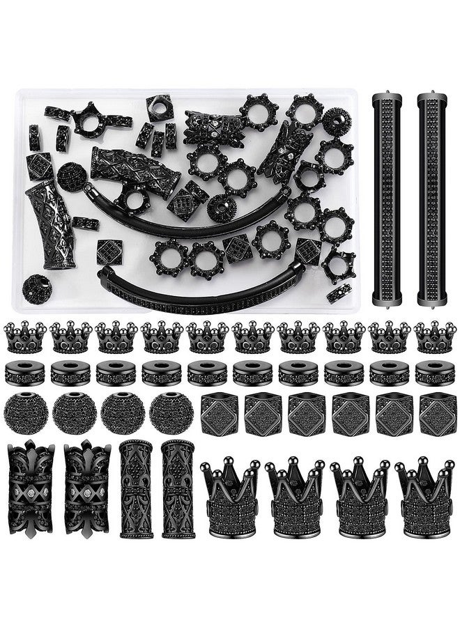 Kenning 40 Pieces King Crown Charms Round Zircon Rhinestone Beads Tube Cubic Zirconia Beads Diamond Cut Cube Bead Big Hole Spacer Beads For Jewelry Making Bracelet Connector Diy (Black Black Rhinestone) - Image 1