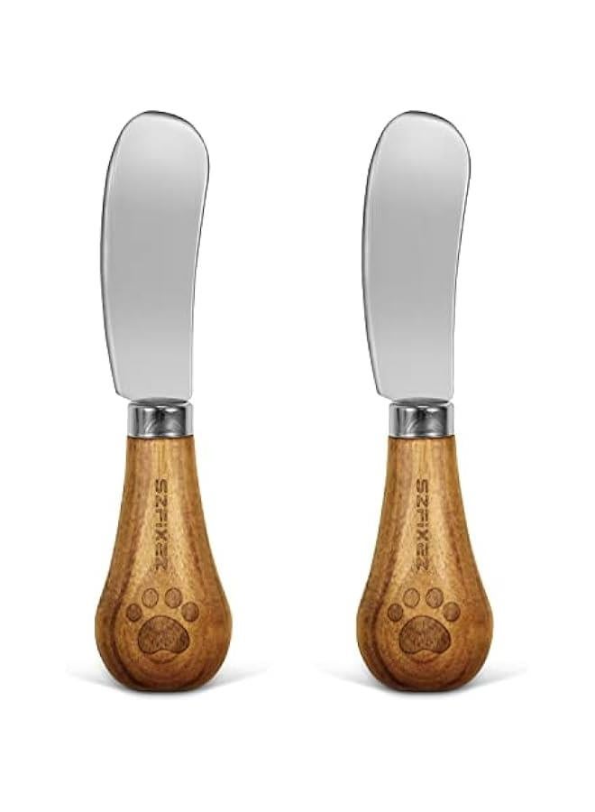 Cute Cheese Knife Set with Wooden Handle for Picnic and Party, Food-Grade Stainless Steel Spreader Knives, 4.7 Inch, 2 Pieces  - Image 1