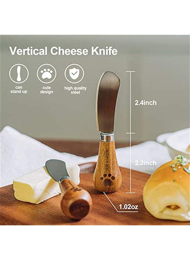 Cute Cheese Knife Set with Wooden Handle for Picnic and Party, Food-Grade Stainless Steel Spreader Knives, 4.7 Inch, 2 Pieces  - Image 2