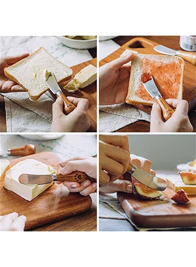 Cute Cheese Knife Set with Wooden Handle for Picnic and Party, Food-Grade Stainless Steel Spreader Knives, 4.7 Inch, 2 Pieces  - Image 4