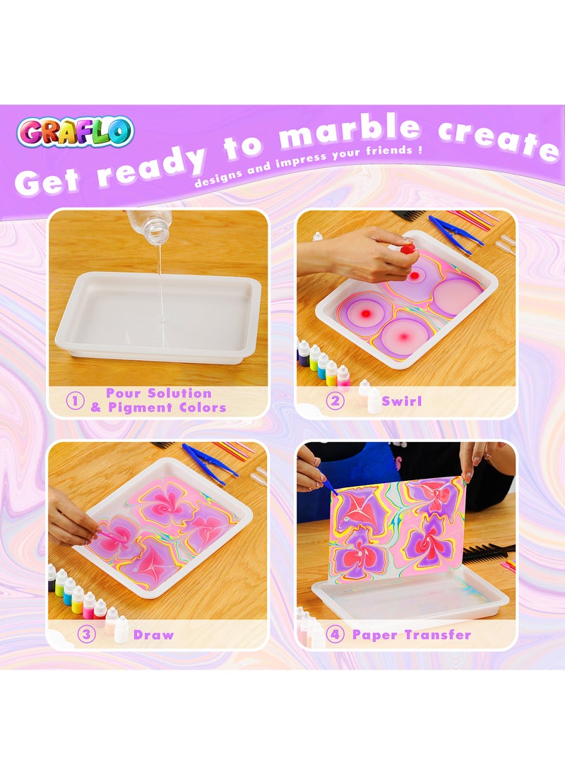 GRAFLO Marbling Paint Arts & Crafts Kit - Water Marble Painting Set, Safe Creative Art Supplies, 40 Sketch Papers & 12 Vibrant Colors, Engaging Activities for Boys & Girls - Ideal for Kids 6+ years  - Image 3