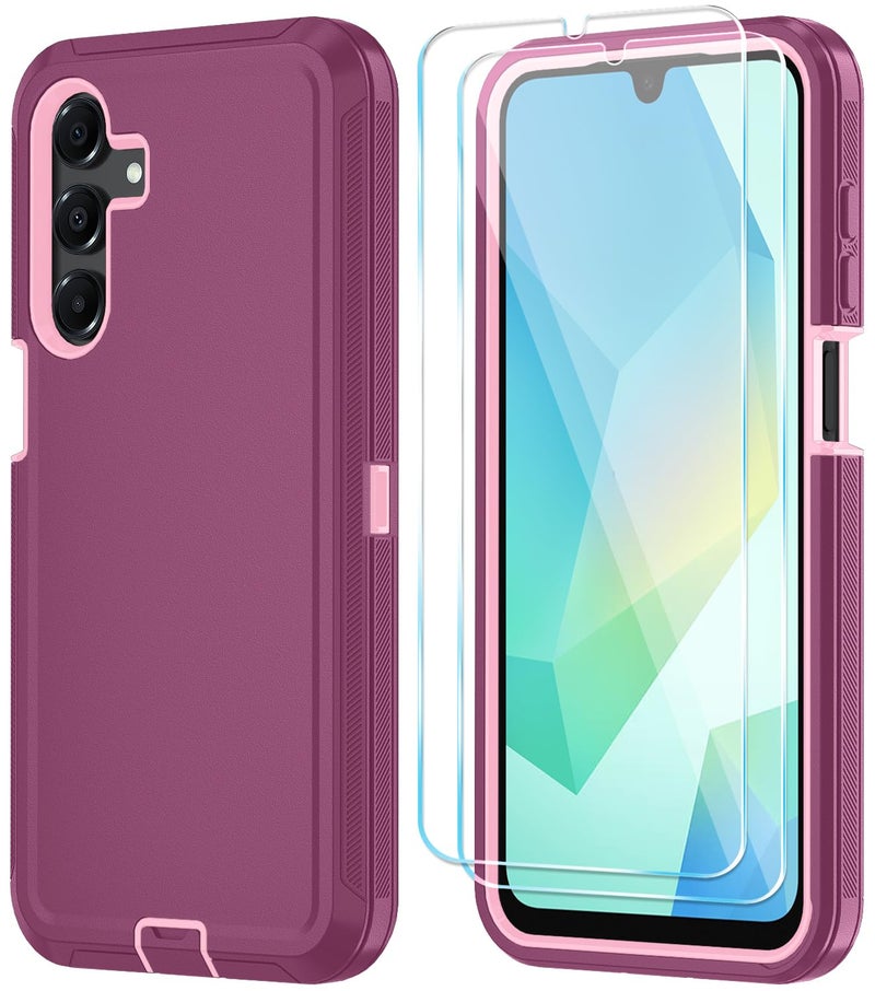 Qinmay Phone Case for Samsung Galaxy A16 5G Case with HD Screen Protector, Heavy Duty Shockproof & Dropproof 3-Layer Cover Phone Case for Galaxy A16,WineRedPink - Image 1