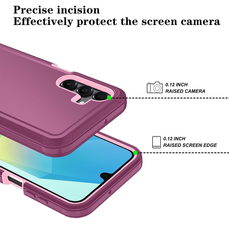 Qinmay Phone Case for Samsung Galaxy A16 5G Case with HD Screen Protector, Heavy Duty Shockproof & Dropproof 3-Layer Cover Phone Case for Galaxy A16,WineRedPink - Image 4