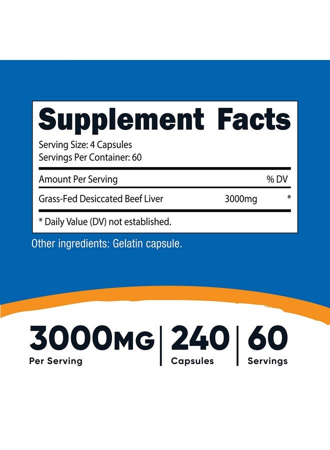 Nutricost Grass Fed Desiccated Beef Liver Capsules 3000Mg (750Mg Per Cap) No Hormones Non Gmo Gluten Free Pasture Raised Free Range Beef (240 Count (Pack Of 1)) - Image 3