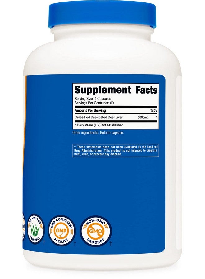 Nutricost Grass Fed Desiccated Beef Liver Capsules 3000Mg (750Mg Per Cap) No Hormones Non Gmo Gluten Free Pasture Raised Free Range Beef (240 Count (Pack Of 1)) - Image 5