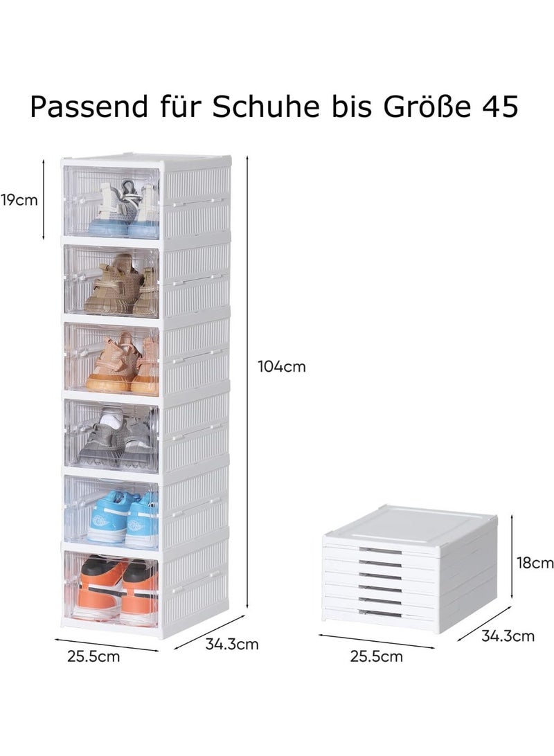 NAMA Shoe Boxes, Stackable, Transparent, Installation-Free, Pack of 6, Foldable Shoe Storage with Door for Cupboard, Wall, Trainers, High Heels, up to Size 45, White - Image 2