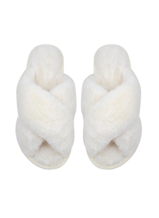 Veagins Women Fluffy Cross Band House Slippers Fuzzy Open Toe Slippers Slip-on Cozy Plush Home Shoes Indoor Outdoor - Image 1
