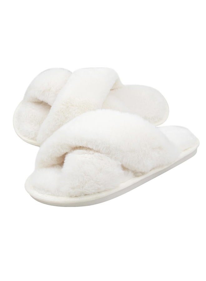Veagins Women Fluffy Cross Band House Slippers Fuzzy Open Toe Slippers Slip-on Cozy Plush Home Shoes Indoor Outdoor - Image 2