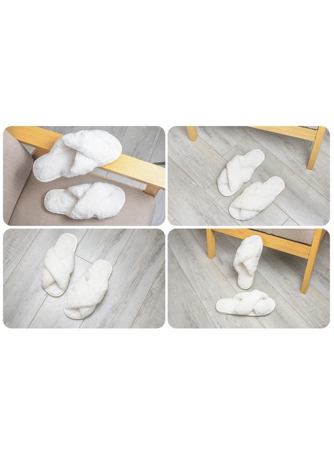 Veagins Women Fluffy Cross Band House Slippers Fuzzy Open Toe Slippers Slip-on Cozy Plush Home Shoes Indoor Outdoor - Image 3