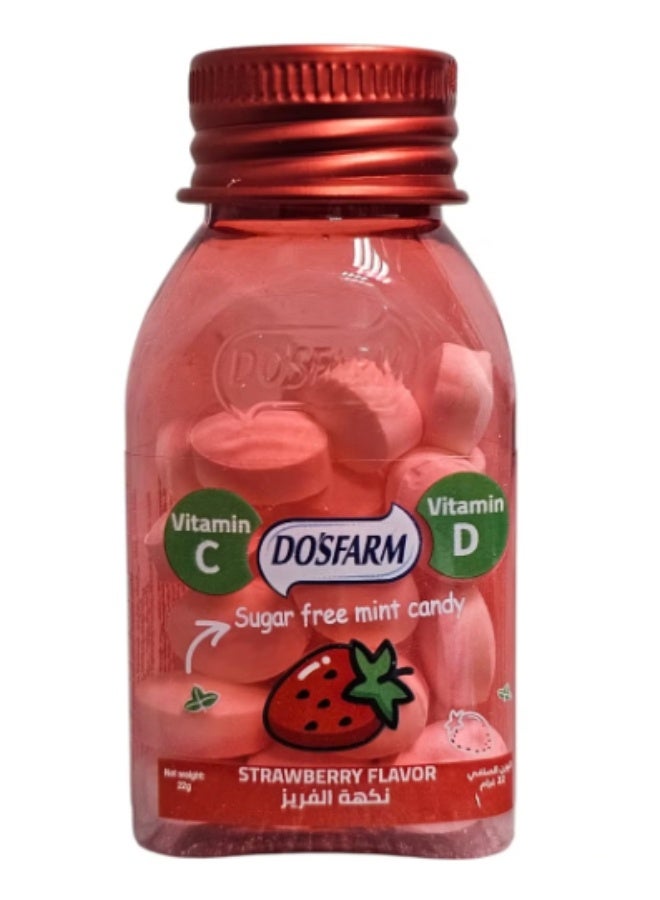 Sugar-free mint candy flavored with strawberry and enriched with Vitamin C and D.